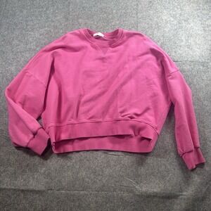 Q2 Sweatshirt Women One Size Cropped Hot Pink Cotton Pullover Girly Barbie